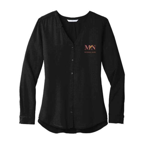 MNB - Ladies Long Sleeve Button Front Blouse Thumbnail